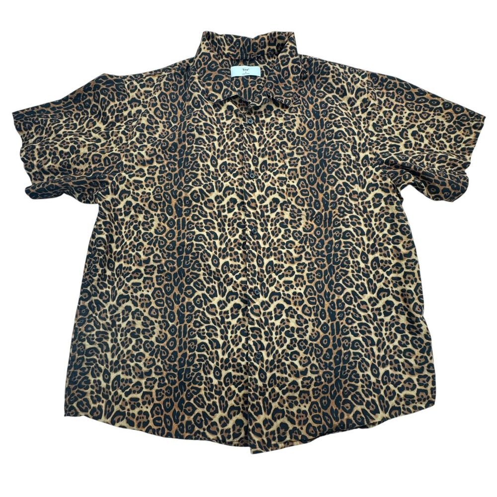 Tna Shirt Mens Small Brown Leopard Print Short Sleeve Chest Pocket Button Down